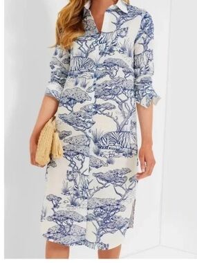 Blue & White Tiger Print Shirt Dress